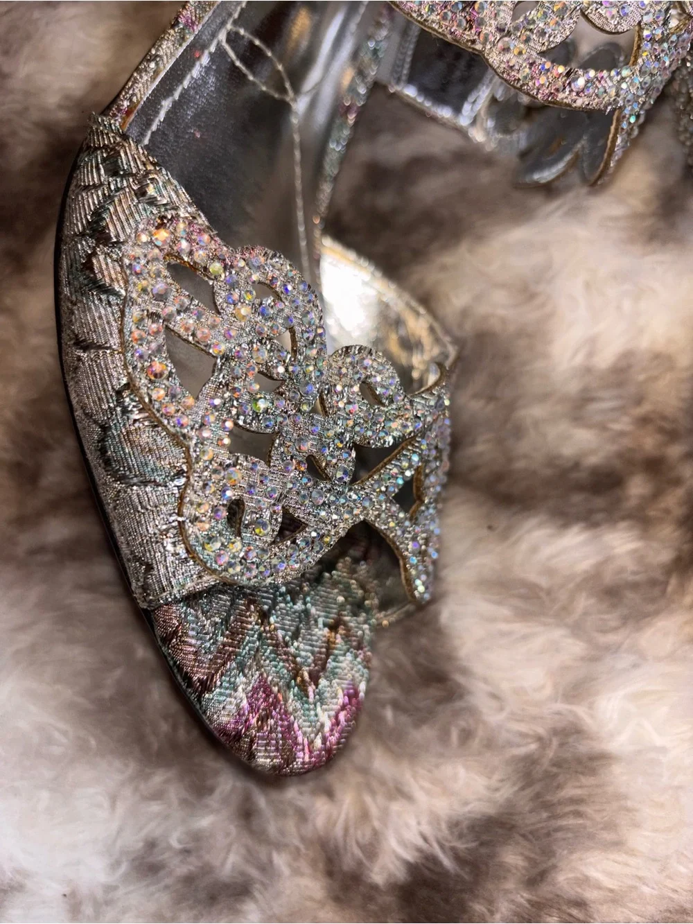 J.Renee Silver Multicolor Crystal Slide Heels